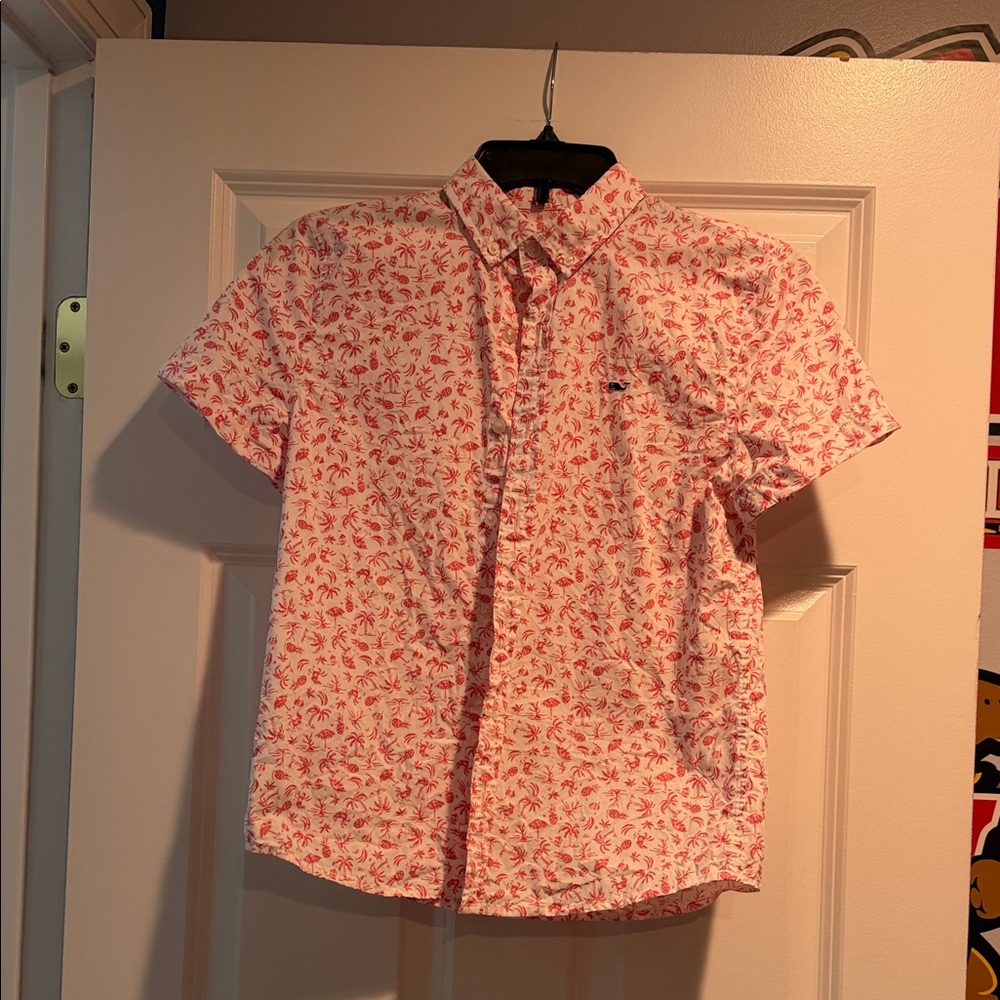 Vineyard Vines Boys Short-Sleeve Button Down Shirt with Coral Floral Print